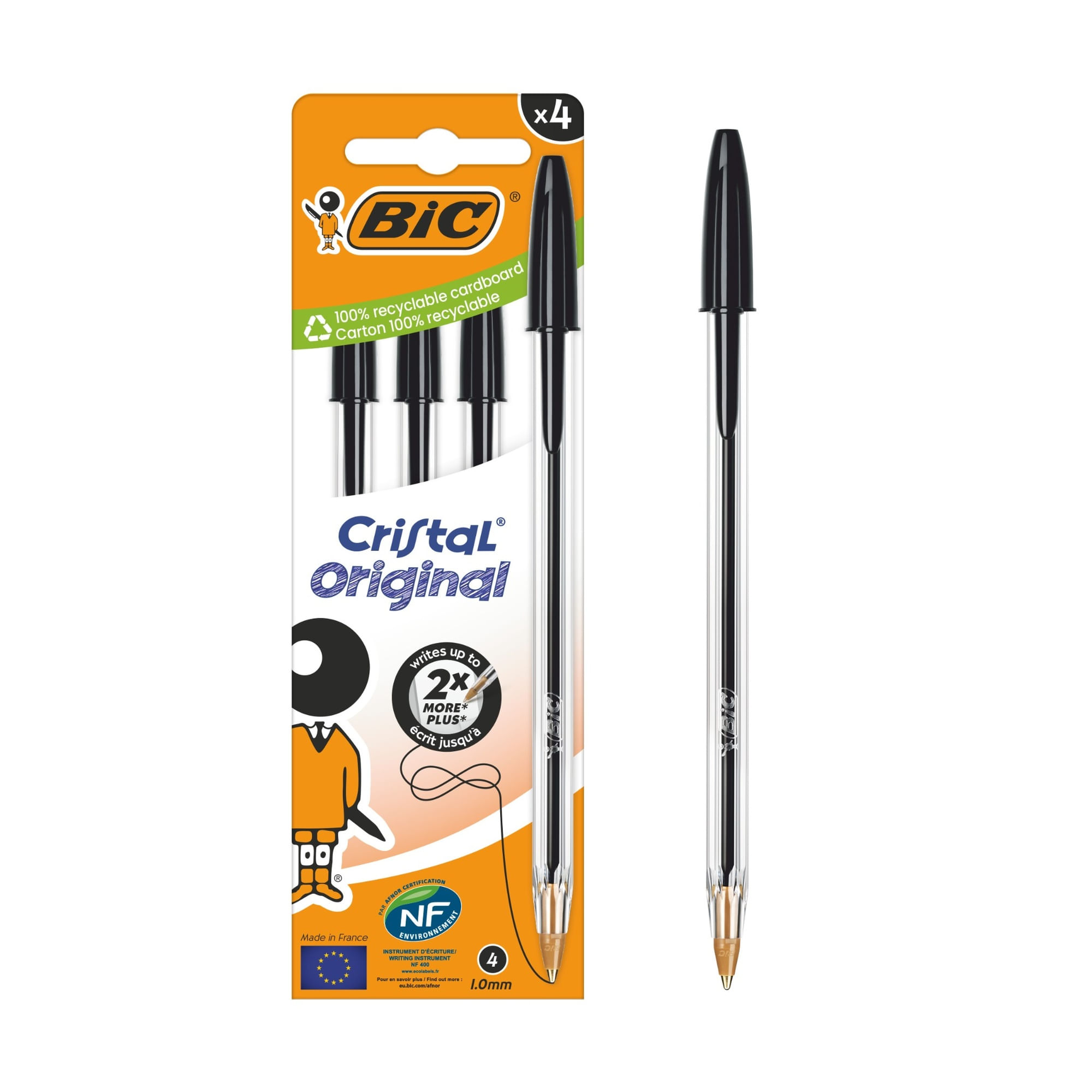 Set de Lápices Cristal Original Black Bic 4un 1mm