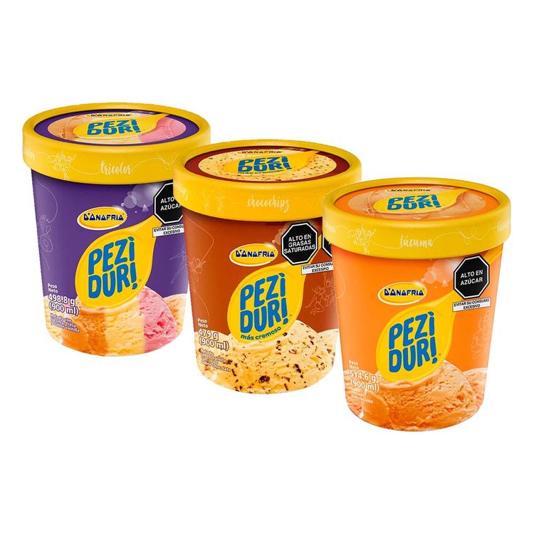 Pack Helado Peziduri 900ml: Tricolor + Chocochips + Lúcuma