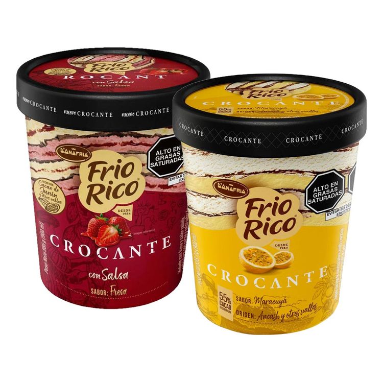 Pack Helado Frio Rico Crocante 900ml: Fresa + Maracuyá