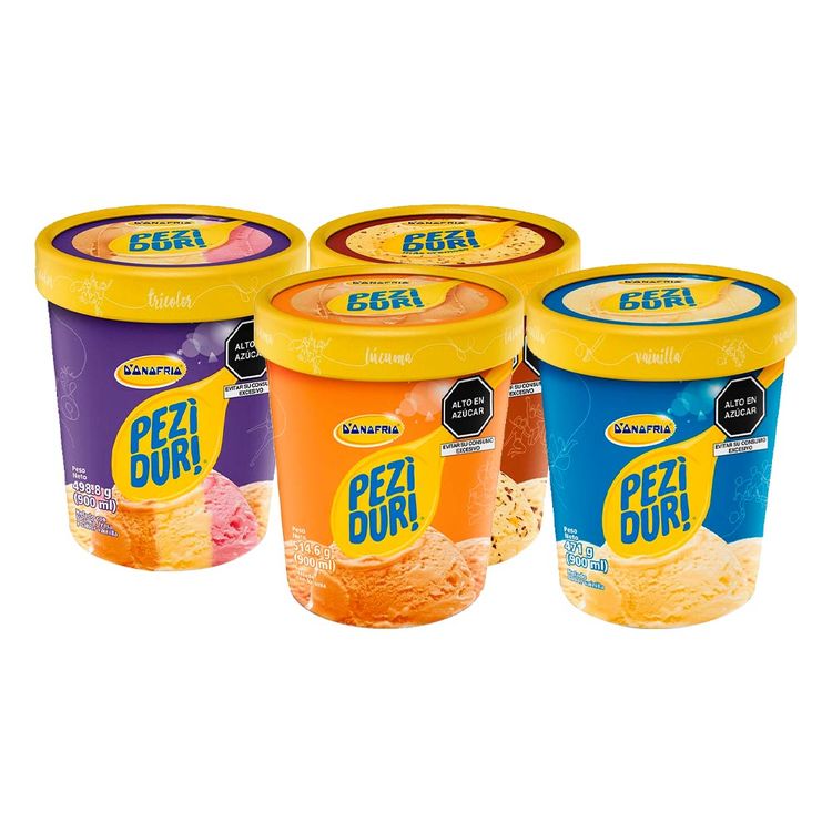 Pack Helado Peziduri 900ml: Tricolor + Chocochips + Vainilla + Lúcuma