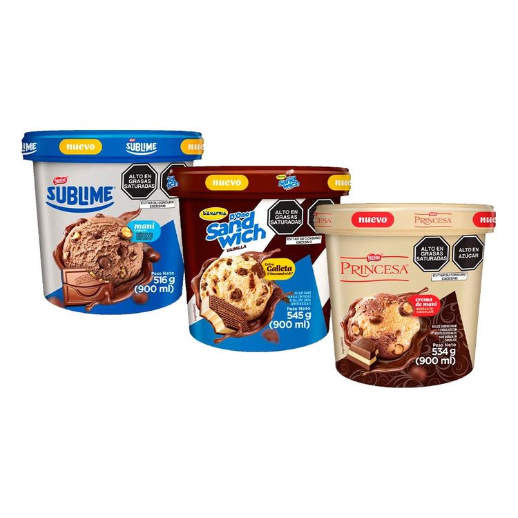 Pack Helado Donofrio Premium 900ml: Sublime + Princesa + Sandwich