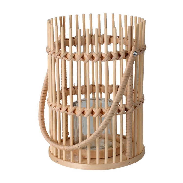 Linterna Bambu H&S Collection con Cristal Interior A Linterna Bambu H&S Collection con Cristal Interior A