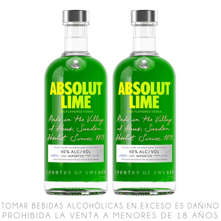 Twopack Vodka Absolut Lime Botella 700ml