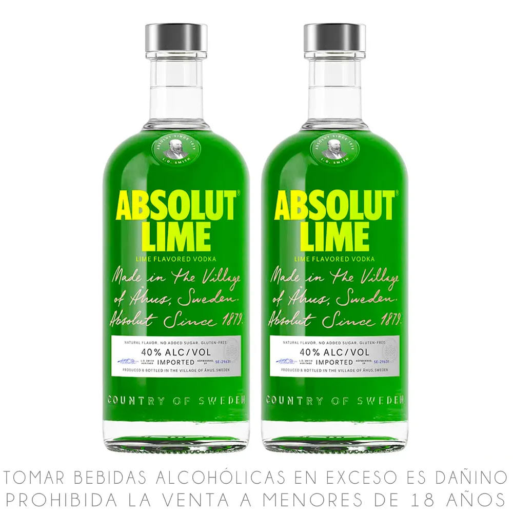Twopack Vodka Absolut Lime Botella 700ml