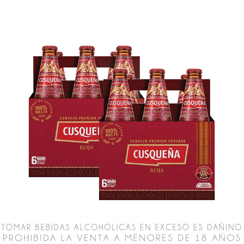Sixpack x2 Cerveza Cusqueña Roja Botella 310ml
