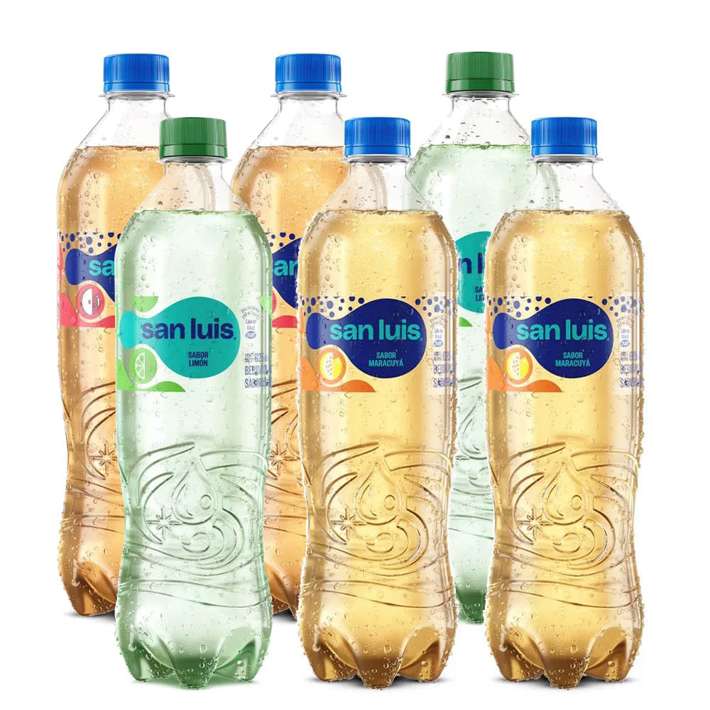Pack Agua Gasificada San Luis 625ml: Manzana + Limón + Maracuyá