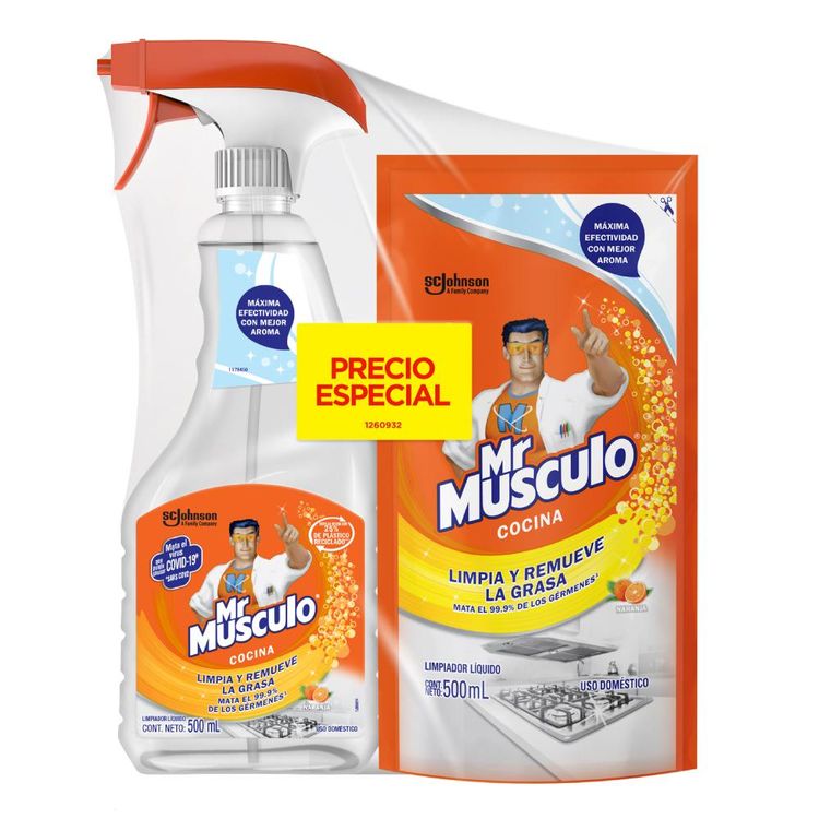 Pack Limpiador Antigrasa Mr Músculo: Gatillo 500ml + 500ml