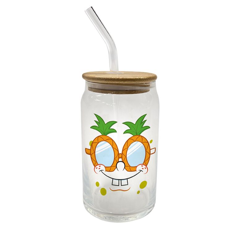 Tumbler de Vidrio con Cañita de Vidrio Bob Esponja 450ml Tumbler de Vidrio con Cañita de Vidrio Bob Esponja 450ml