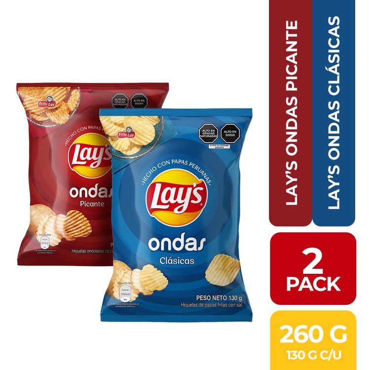 Pack Papas Lay's Ondas: Clásicas 130g + Picante 130g