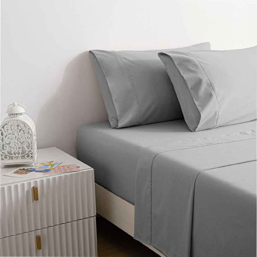 SABANA LISA 2P 144H POLICOTTON ACERO