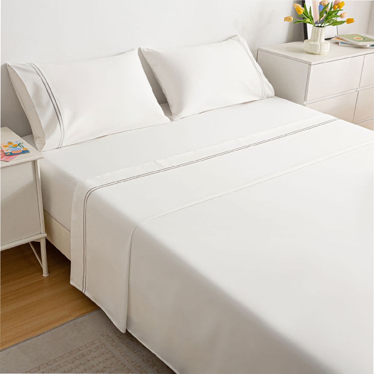 SABANA BORD 2P 230H ALG DOBLE LINEA Juego de Sábanas Bordada Krea 2 Plazas 230H Algodón Doble Línea