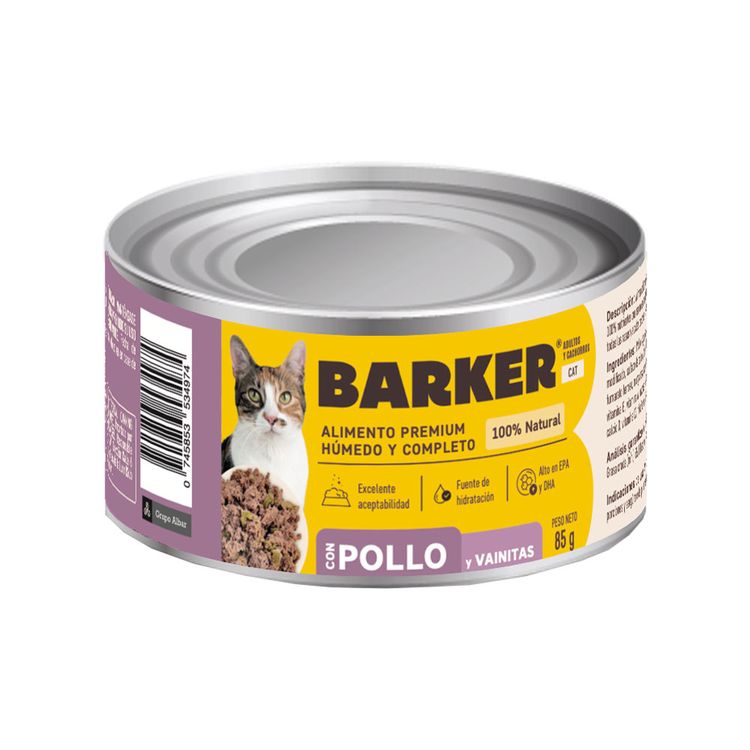 Alimento Húmedo Barker Gato Lata Pollo y Vainitas 85gr