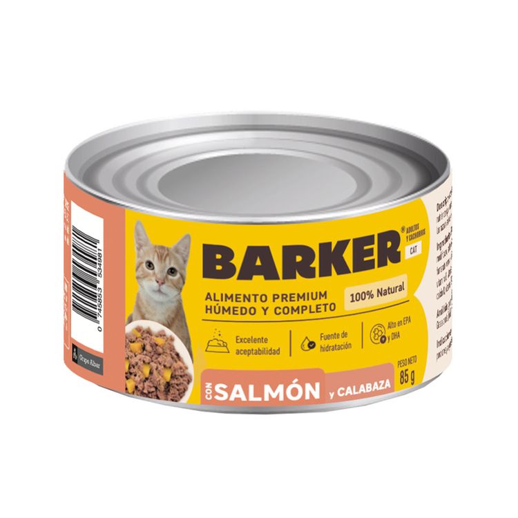 Alimento Húmedo Barker Gato Lata Salmón Calabaza 85gr
