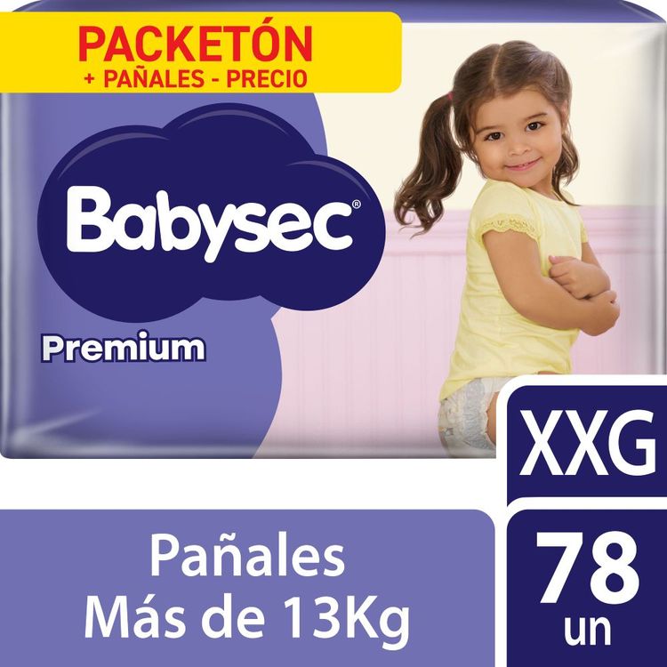 Pañales para Bebé Babysec Premium Talla XXG Packetón 78un