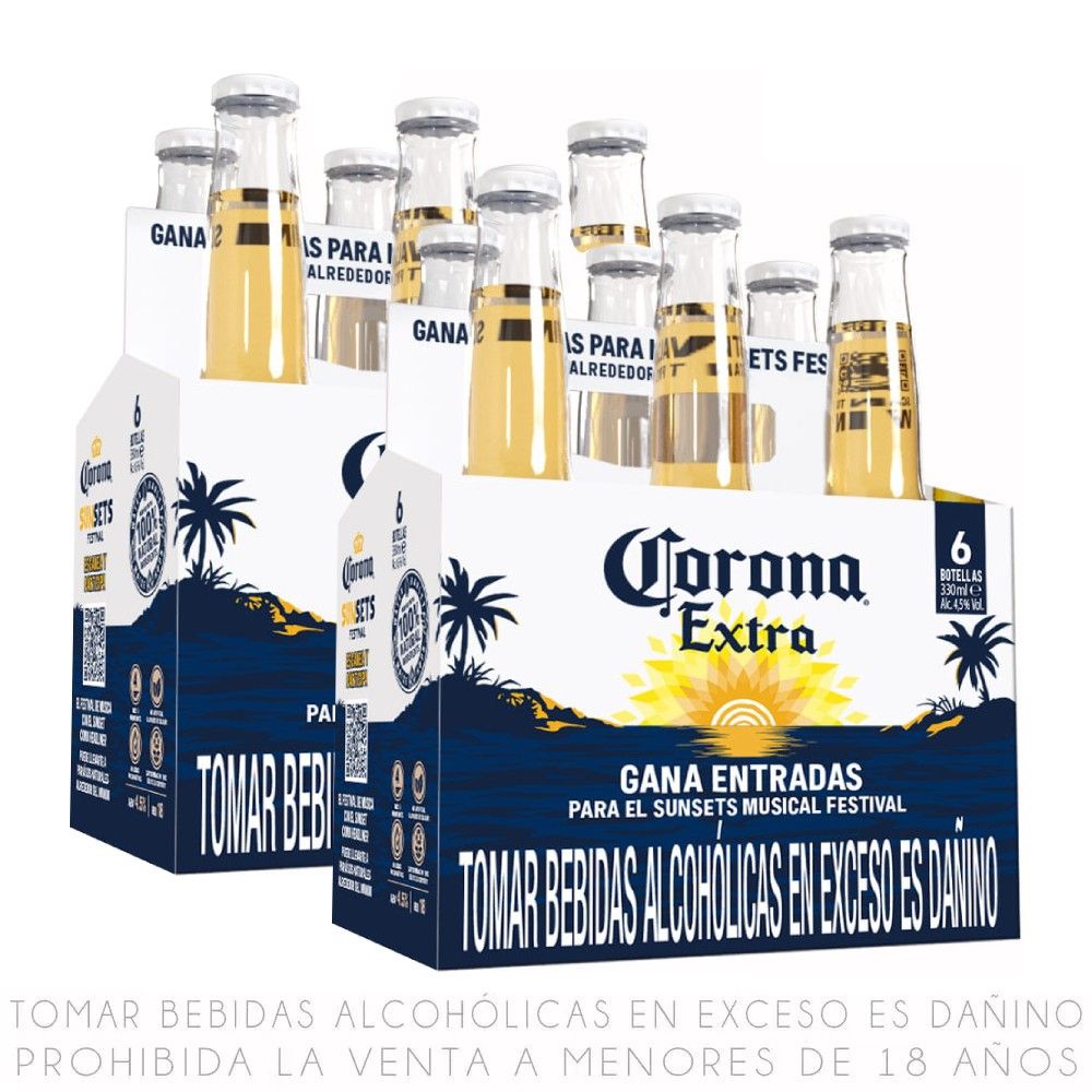 Sixpack x2 Cerveza Corona Extra Botella 330ml