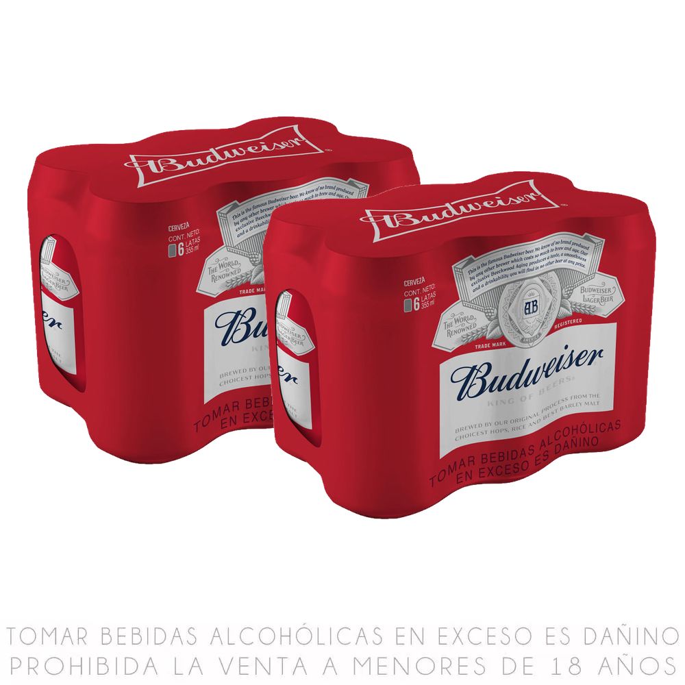 Sixpack x2 Cerveza Budweiser Lata 355ml