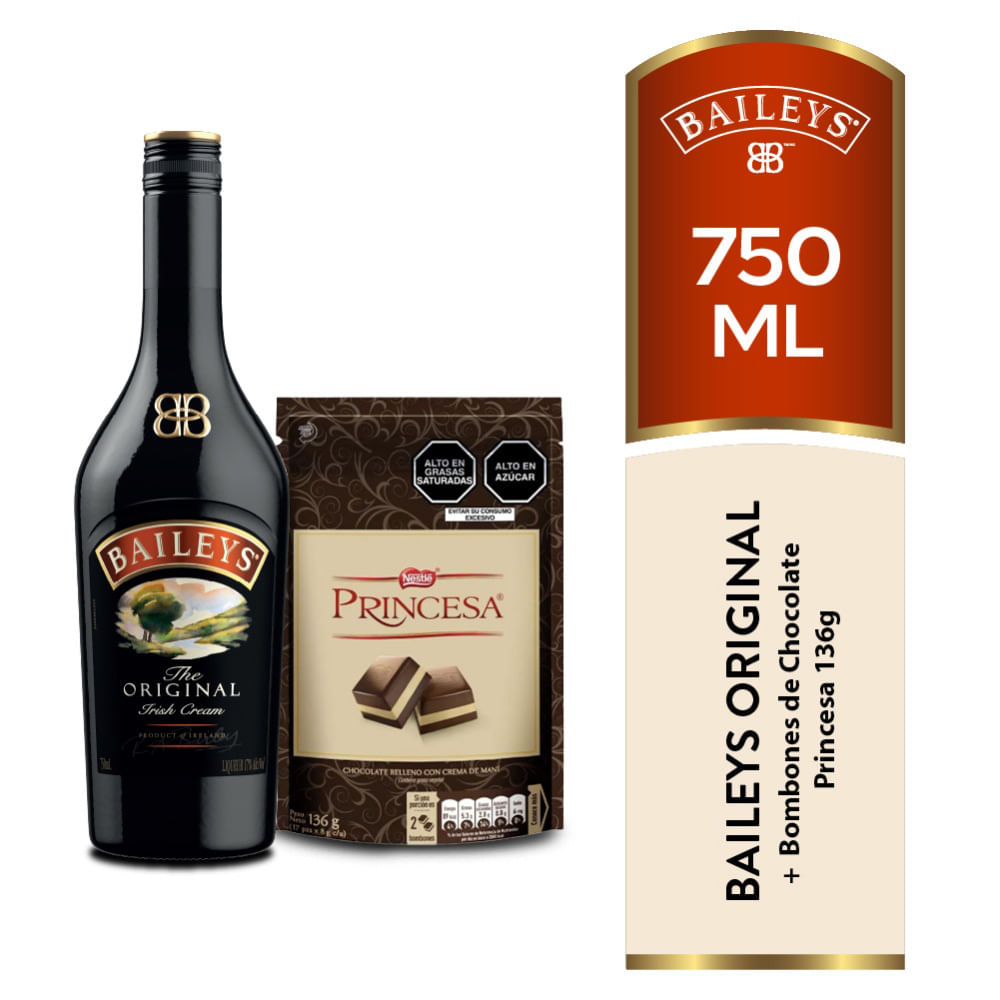 Crema Licor Baileys Original 750ml + Bombones Princesa 136g