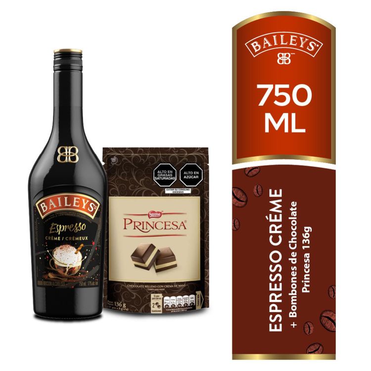 Crema Licor Baileys Espresso Creme 750ml + Bombones Princesa 136g