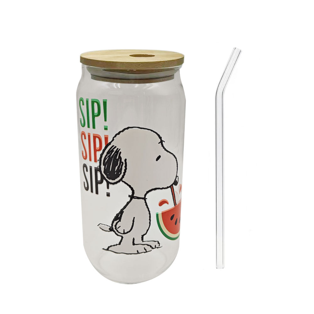 Vaso Vidrio Snoopy con Tapa