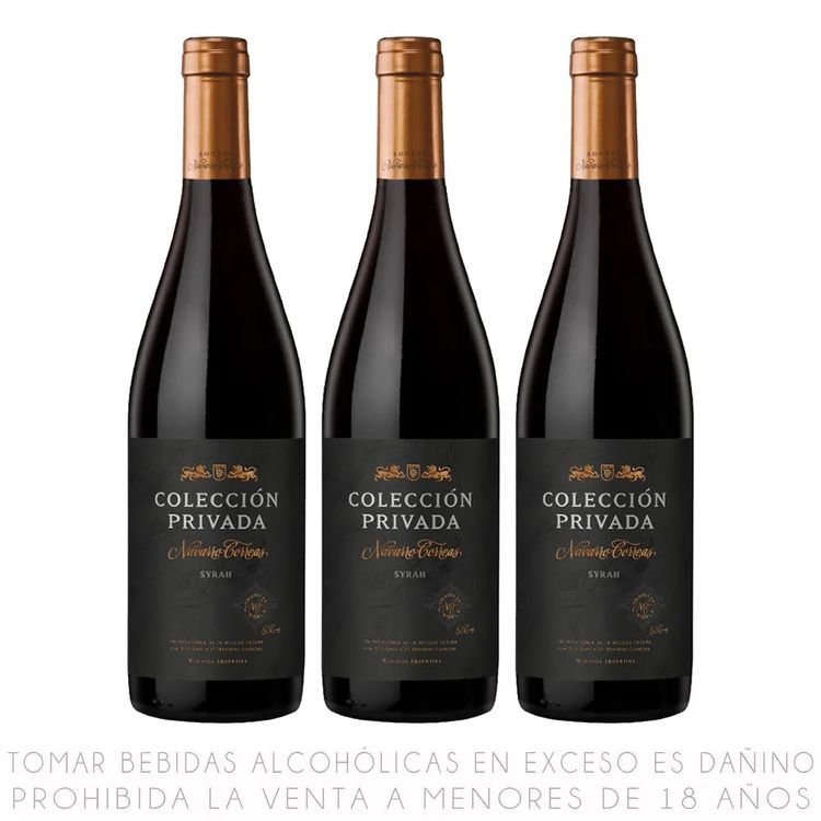 Tripack Vino Tinto Syrah Navarro Correas Colección Privada 750ml