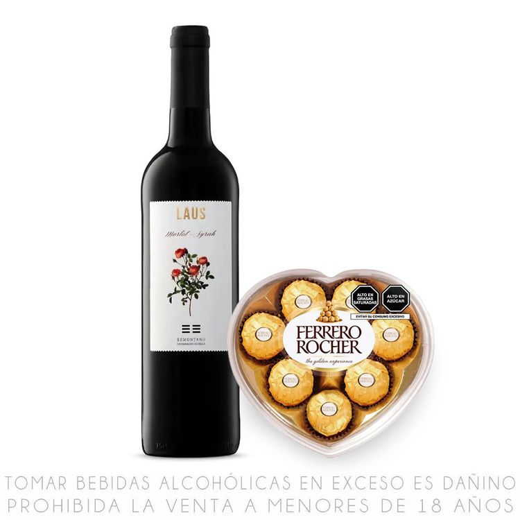 Vino Tinto Blend Laus 750ml + Bombones Ferrero Rocher Corazón 100g