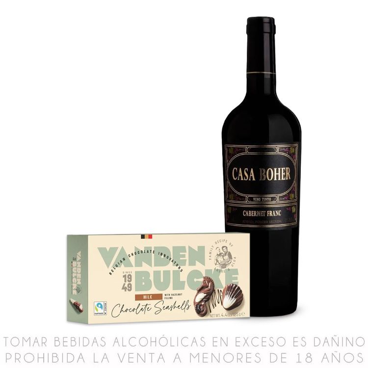 Vino Tinto Cabernet Franc Casa Boher 750ml + Bombones Vandenbulcke Sea Shells 125g