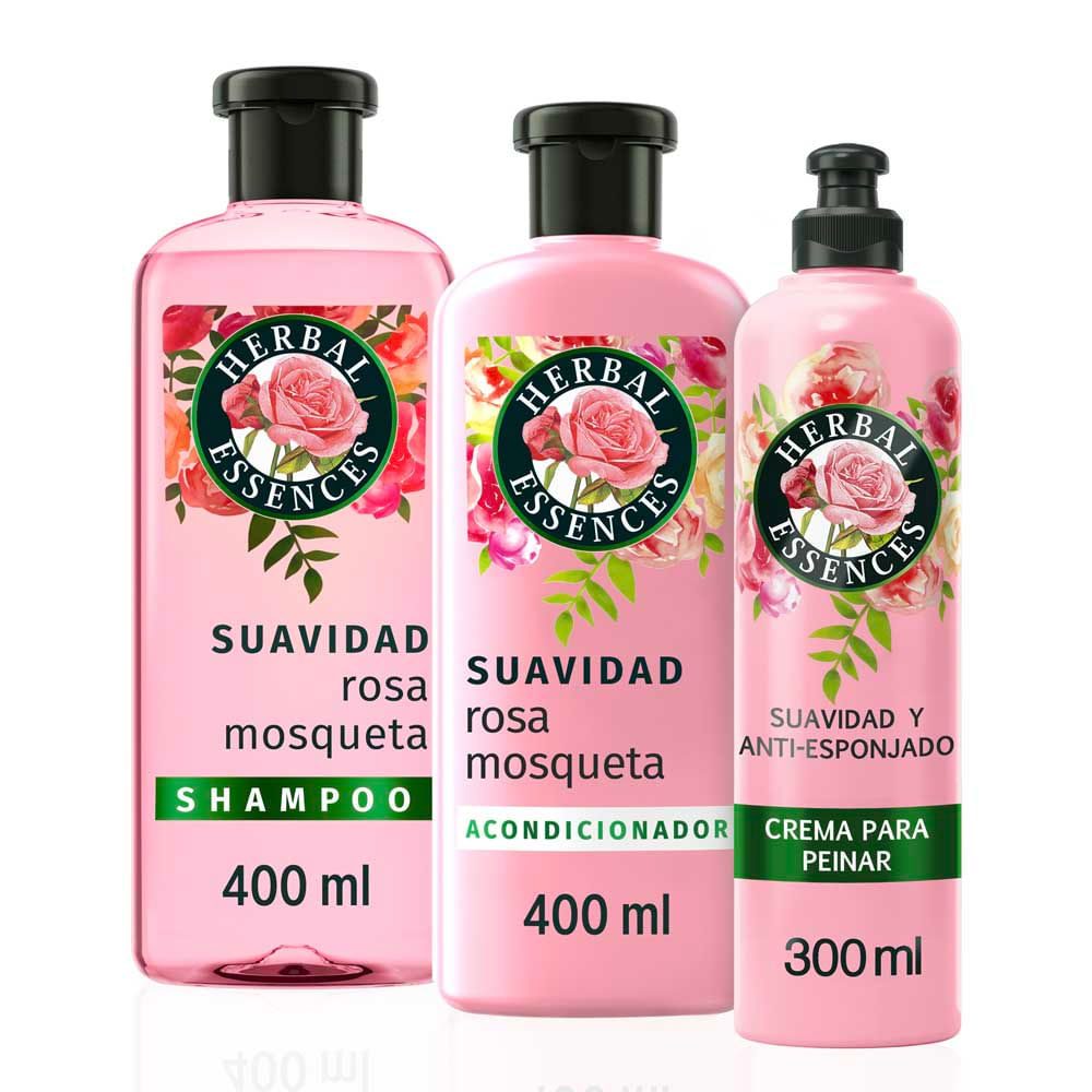 Pack Herbal Essences Rosa Mosqueta: Shampoo + Acondicionador + Crema de Peinar