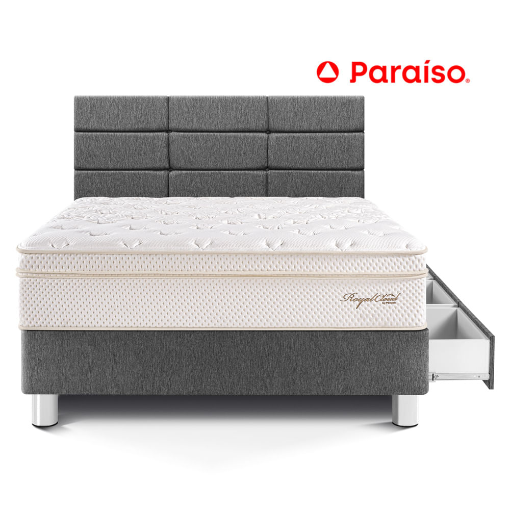 Dormitorio Royal Cloud con Cajones y con Blocks 1.5 Plazas Gris