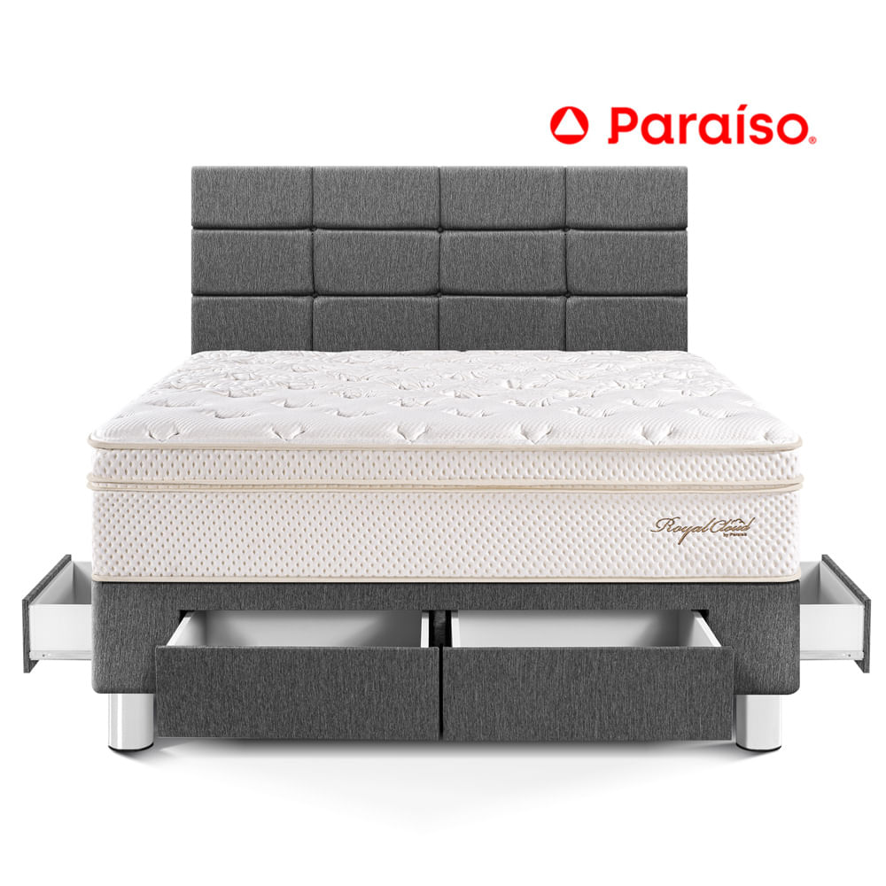 Dormitorio Royal Cloud con Cajones y con Blocks 2 Plazas Gris
