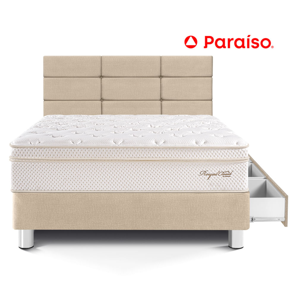 Dormitorio Royal Cloud con Cajones y con Blocks 1.5 Plazas Champagne