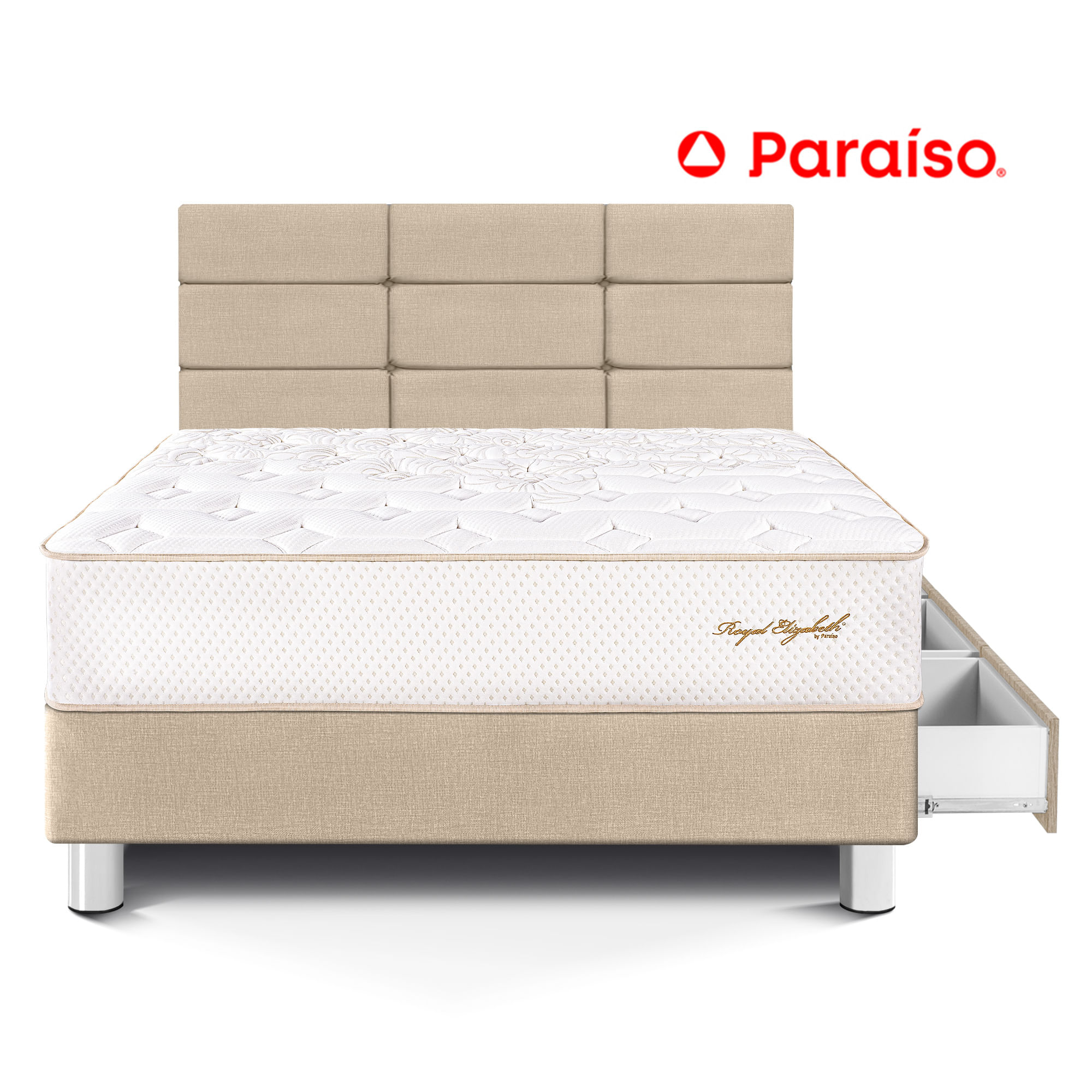 Dormitorio Royal Elizabeth con Cajones con Blocks 1.5 Plazas Champagne