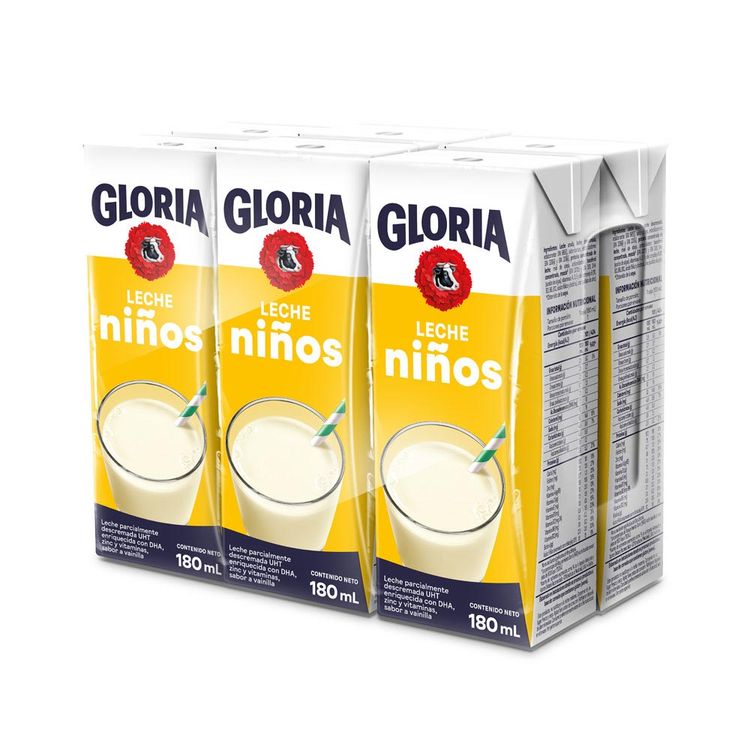 Sixpack Leche Parcialmente Descremada Gloria Niños Sabor Vainilla Caja 180ml