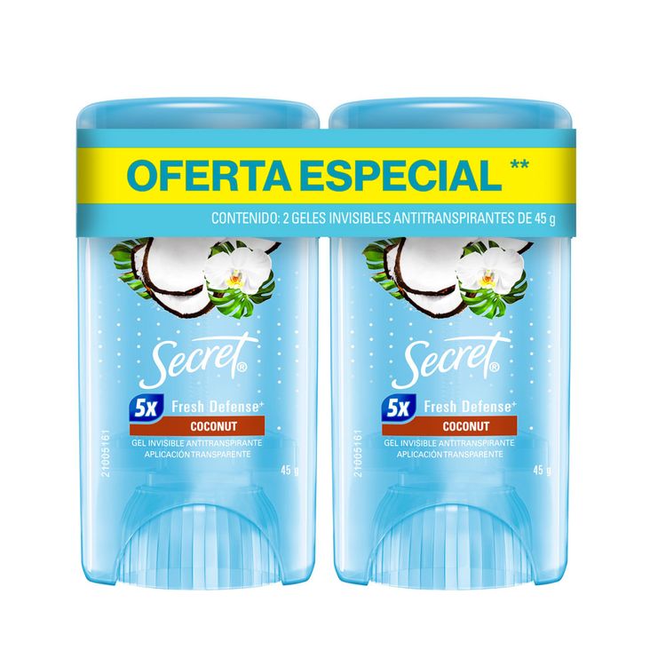 Twopack Gel Antitranspirante Secret Coconut 45g