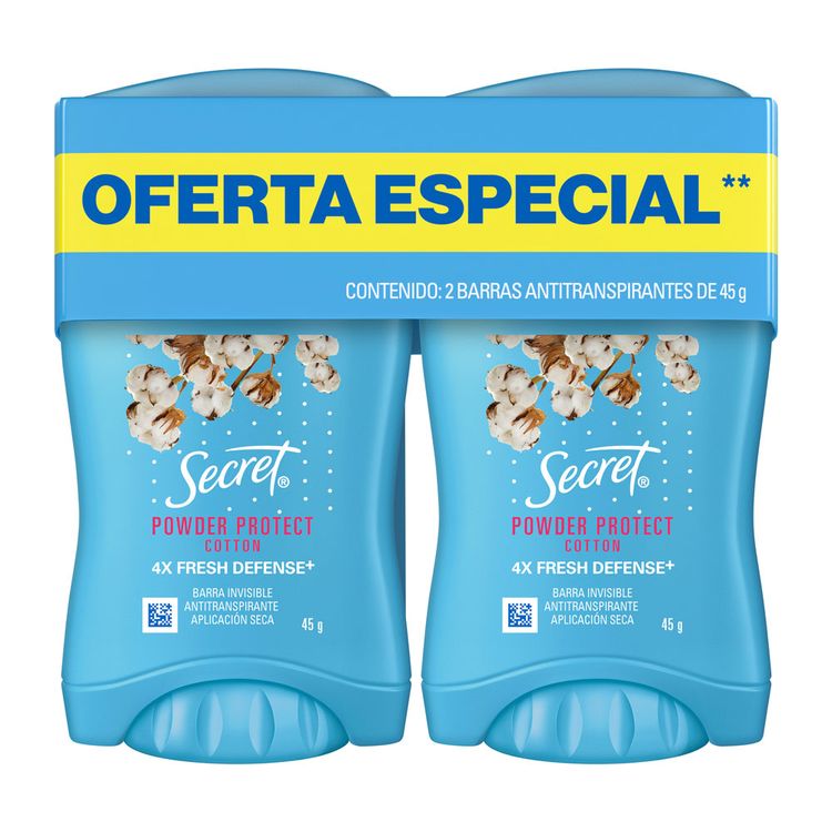 Twopack Barra Invisible Antitranspirante Secret Powder Protect Cotton 45g