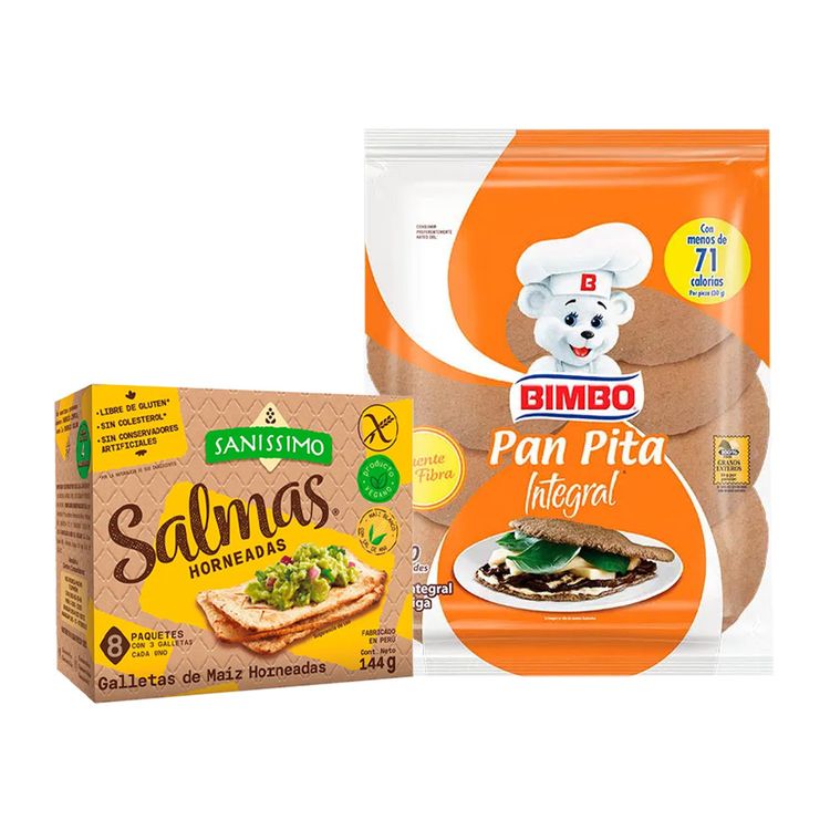 Pan Pita Integral Bimbo 10un + Galletas Salmas Horneadas 144g