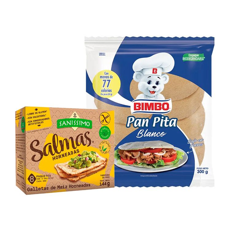 Pan Pita Blanco Bimbo 10un + Galletas Salmas Horneadas 144g