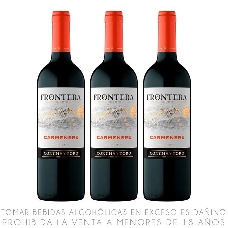 Tripack Vino Tinto Frontera Concha y Toro Carménère Botella 750ml