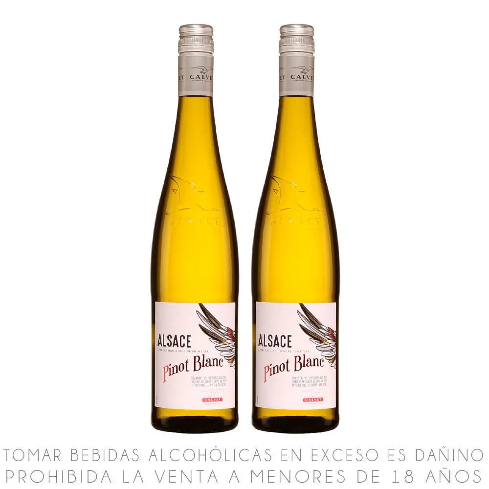 Twopack Vino Blanco Pinot Blanc Calvet Alsace Botella 750ml