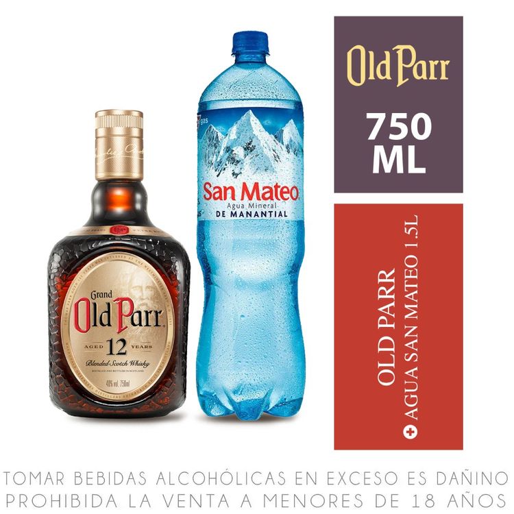 Whisky Grand Old Parr 12 Años 750ml + Agua con Gas San Mateo 1.5 L