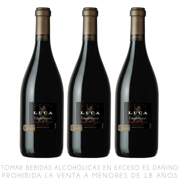 Tripack Vino Blanco Chardonnay Luca Botella 750ml