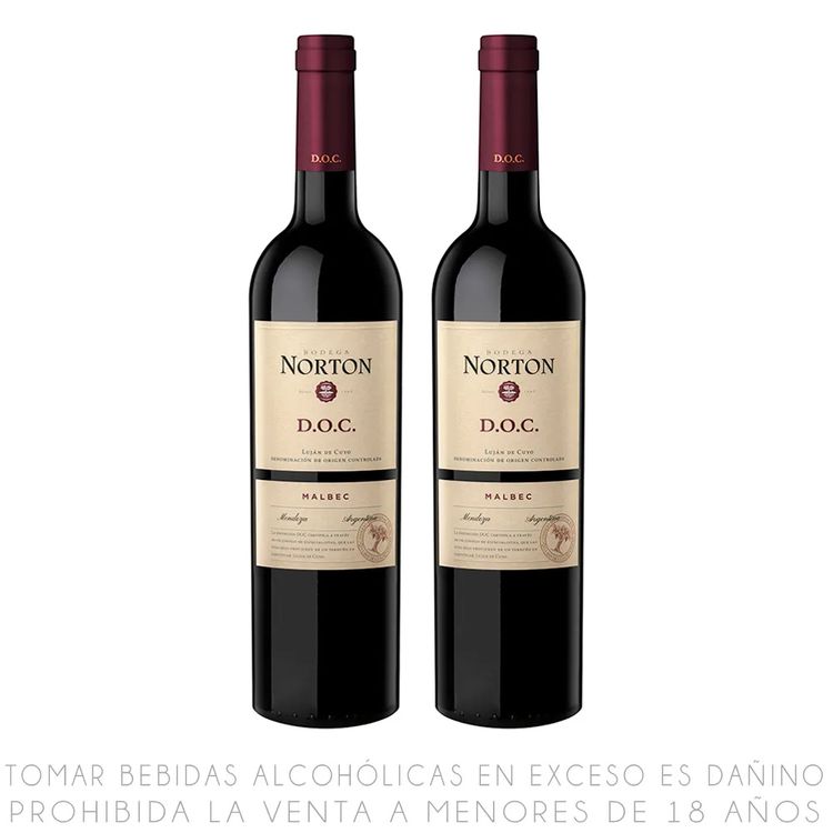 Twopack Vino Tinto Malbec Norton D.O.C Botella 750ml