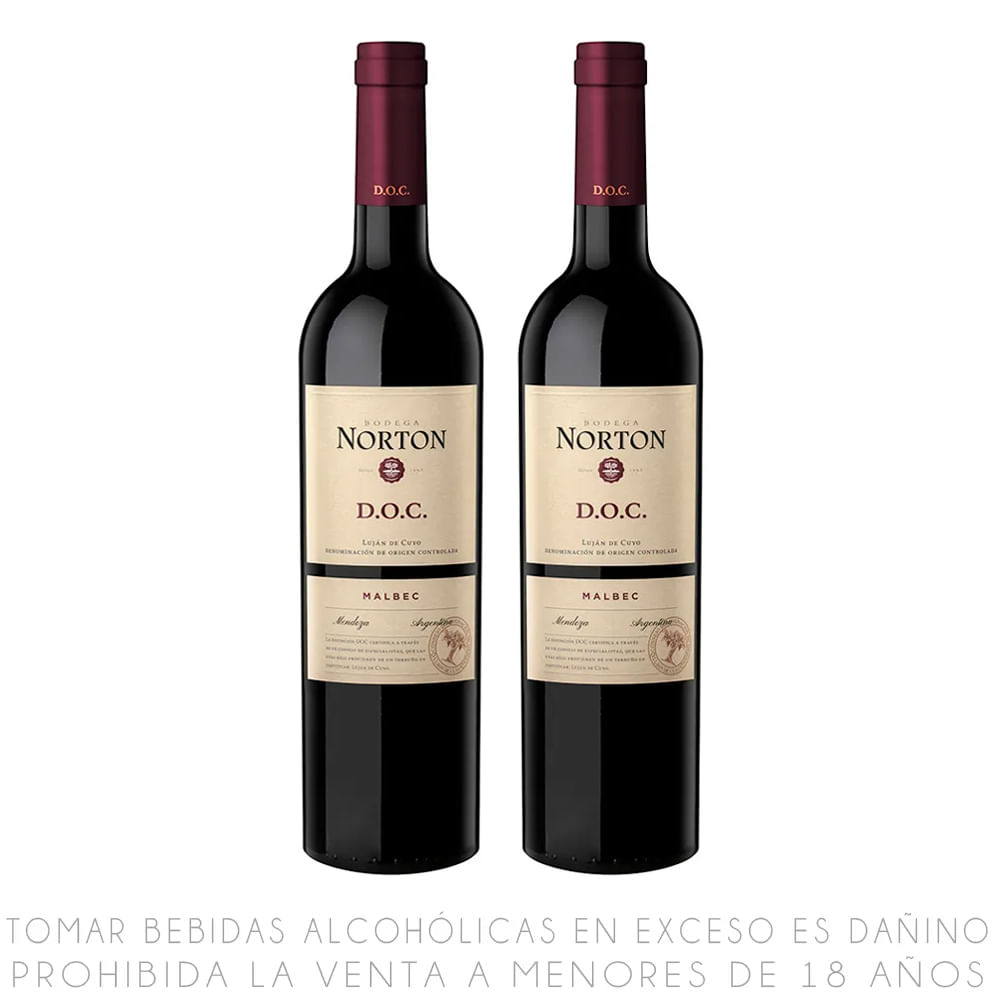Twopack Vino Tinto Malbec Norton D.O.C Botella 750ml