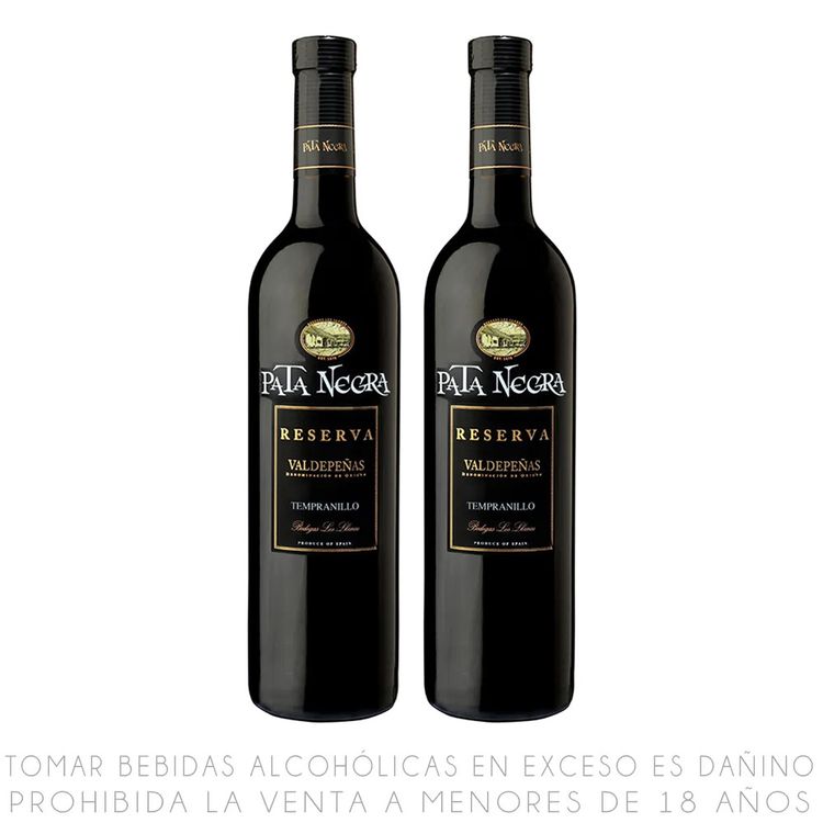 Twopack Vino Tinto Tempranillo Pata Negra Reserva Botella 750ml