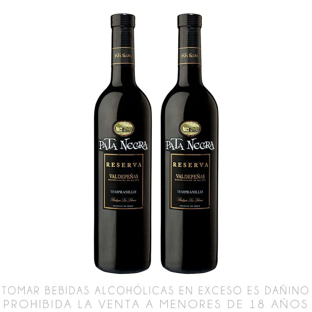 Twopack Vino Tinto Tempranillo Pata Negra Reserva Botella 750ml
