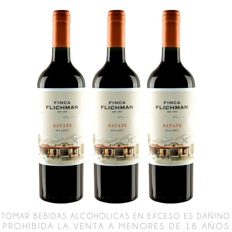 Tripack Vino Tinto Malbec Finca Flichman Estate Botella 750ml