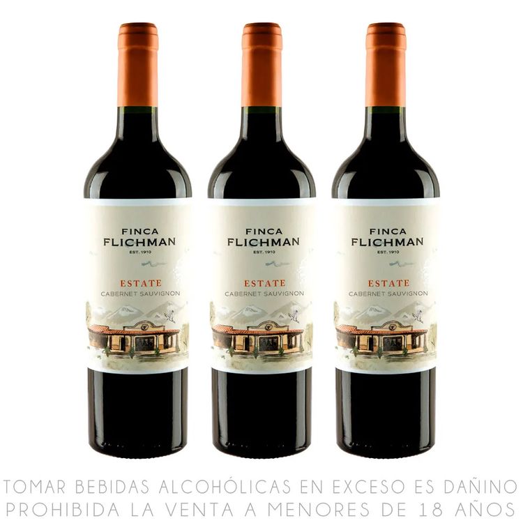 Tripack Vino Tinto Cabernet Sauvignon Finca Flichman Estate Botella 750ml