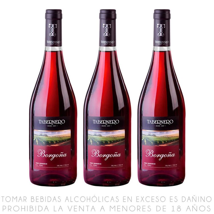 Tripack Vino Tinto Borgoña Tabernero Semi Seco Botella 750ml