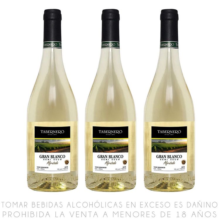 Tripack Vino Blanco Tabernero Gran Blanco Semi Seco Botella 750ml