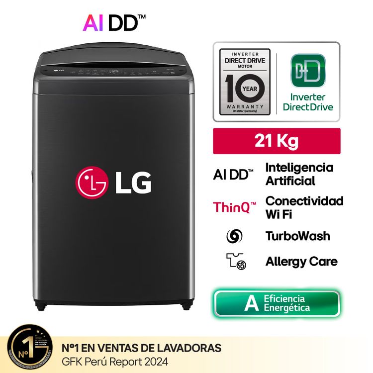 Lavadora Carga Superior LG WT21PBVS6 21 Kg AI DD Negro Plateado