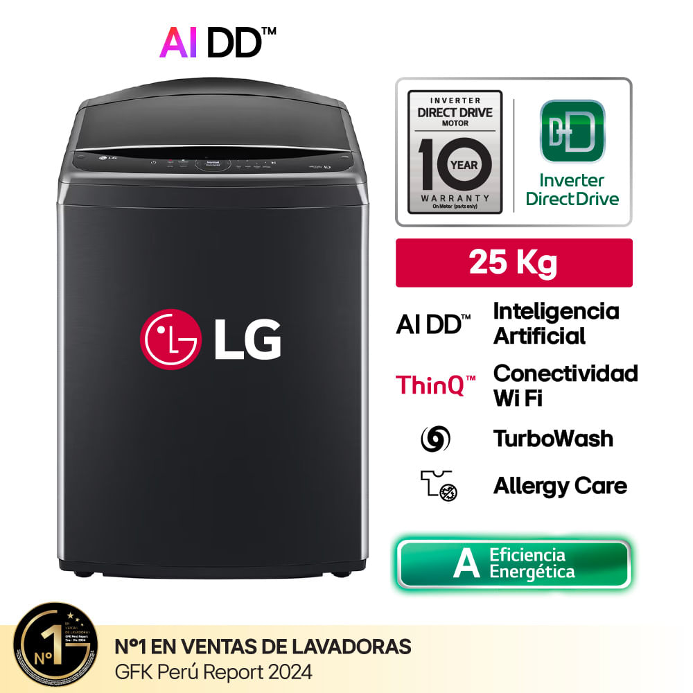 Lavadora Carga Superior LG WT25PBVS6 25 Kg AI DD Negro Plateado